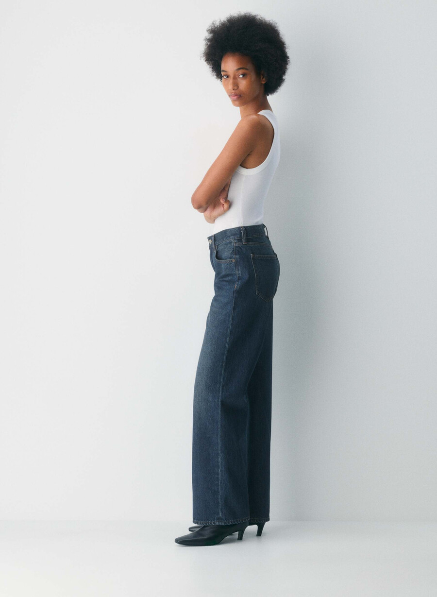 denim forum farrah high-rise wide jeans be about dark bleu