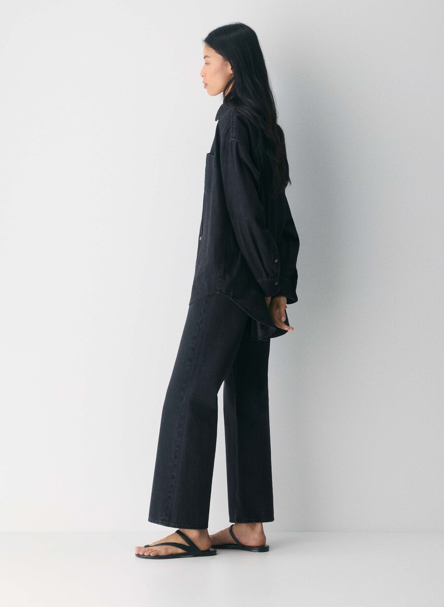 denim forum 80-tals bekväm jeansskjorta svart eyeliner