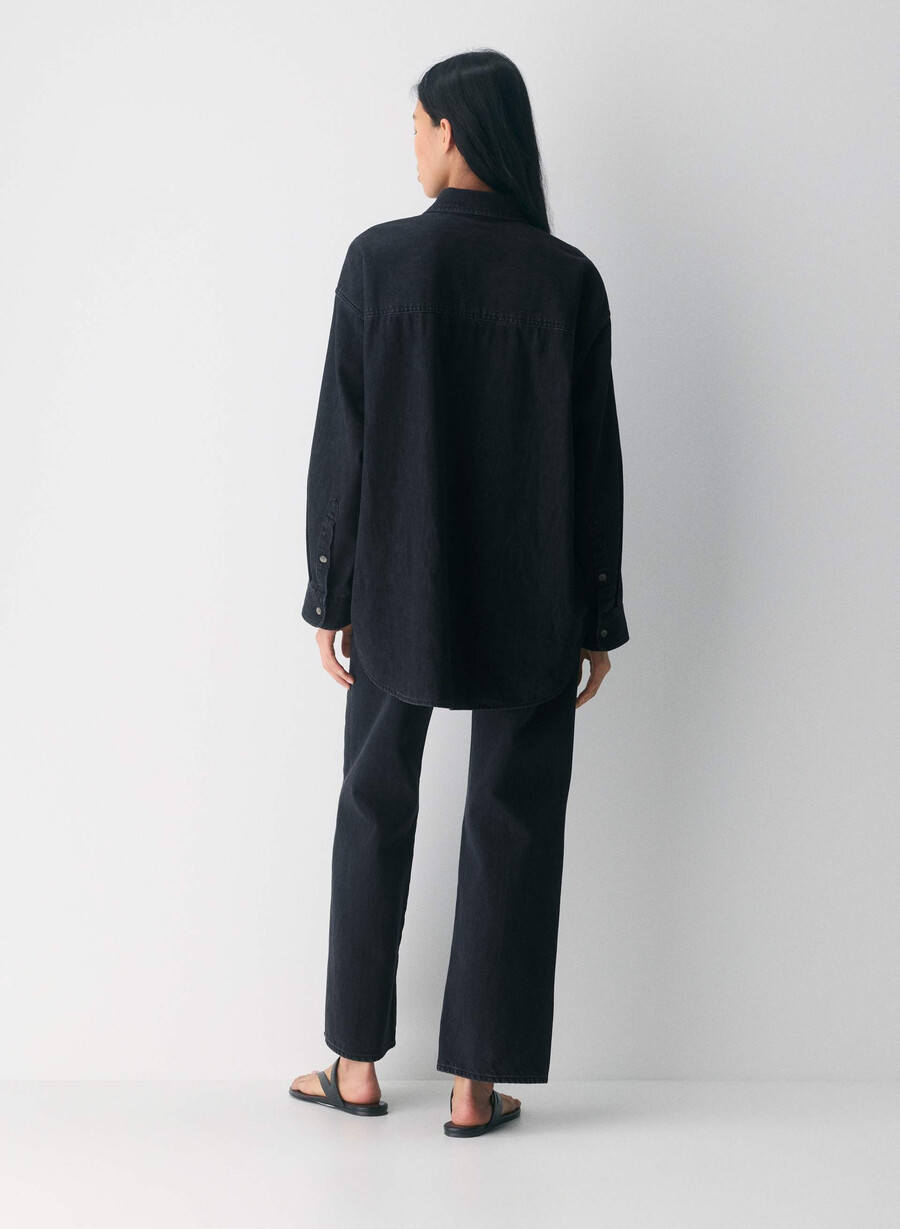 denim forum 80-tals bekväm jeansskjorta svart eyeliner