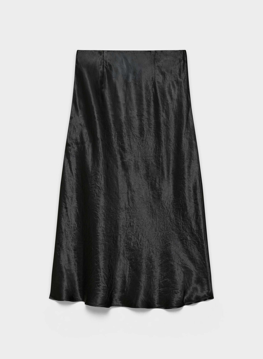slip satin midikjol svart