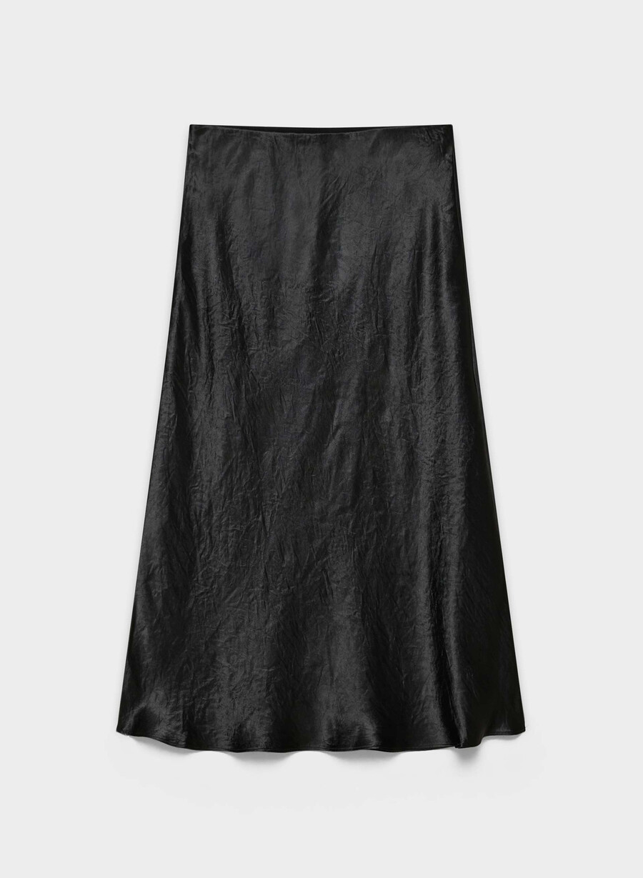 slip satin midikjol svart