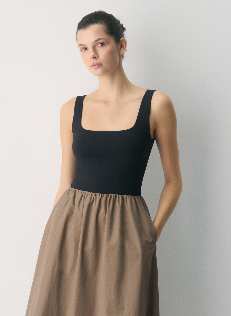 revive poplin klänning folio brunsvart