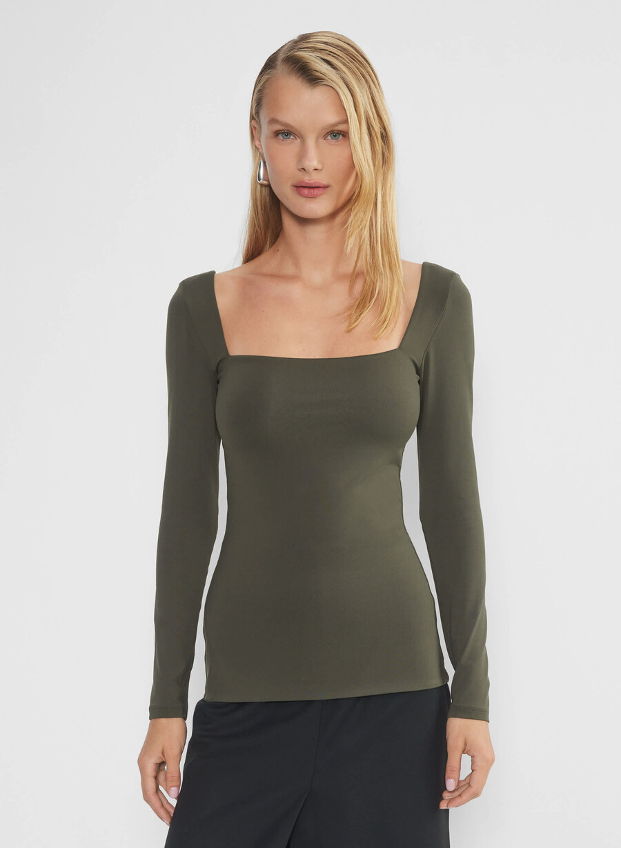 original contour squareneck hip långärmad mörk olivgrön