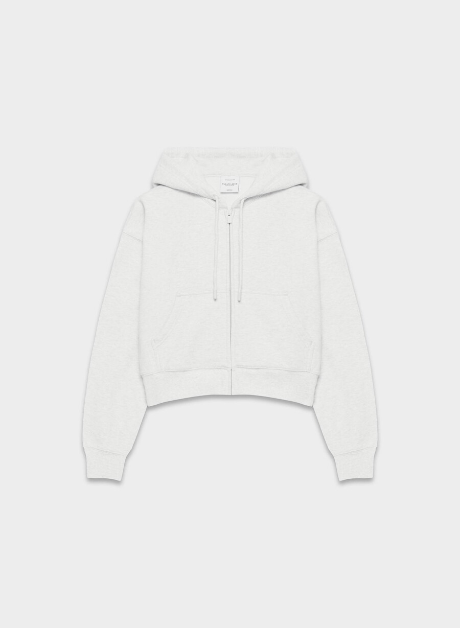 mysig fleece-huvtröja med pojkvänsmotiv och dragkedja i vit ljung