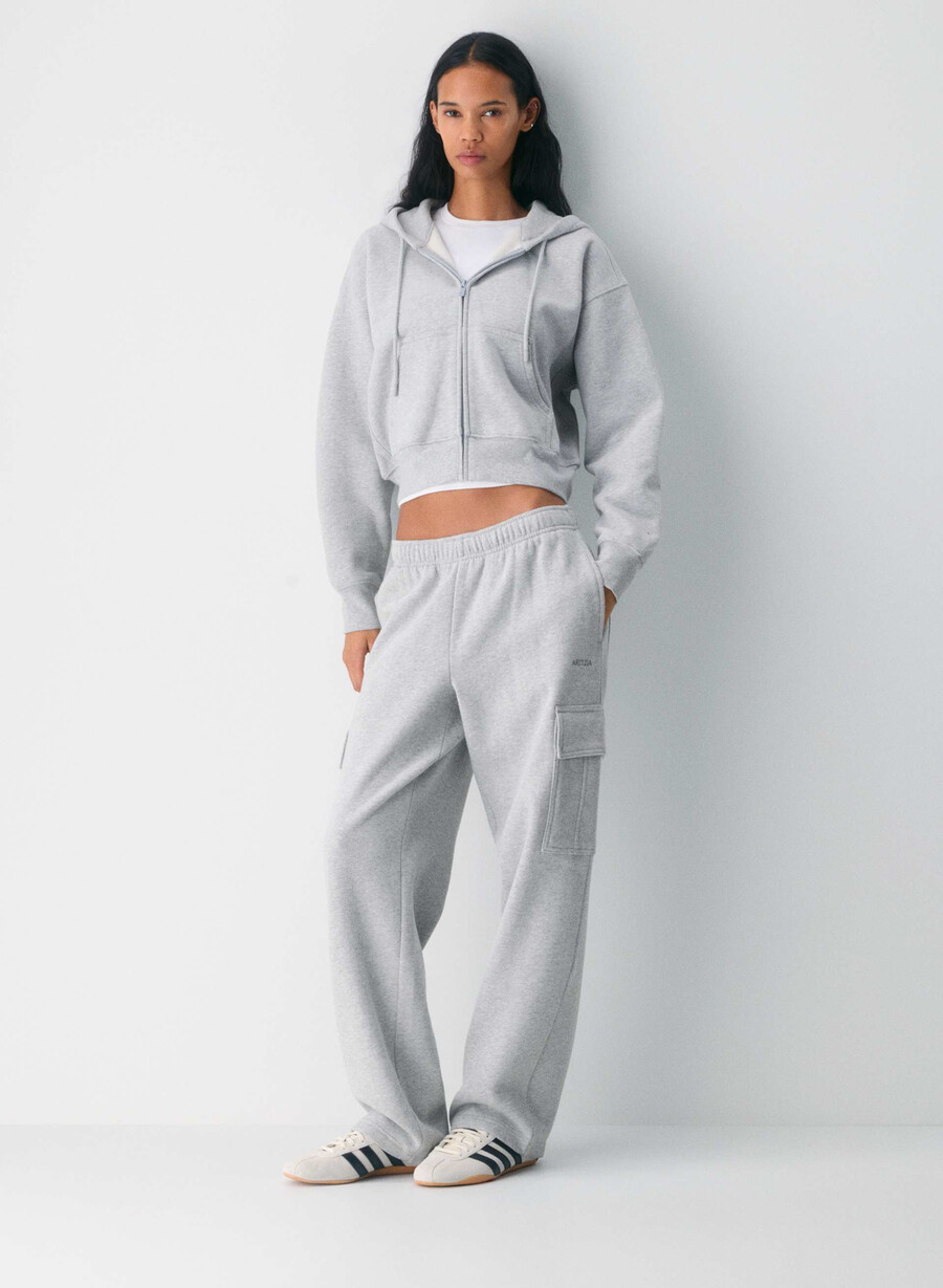 mysig fleece-huvtröja med pojkvänsmönster och dragkedja ljuvig krom