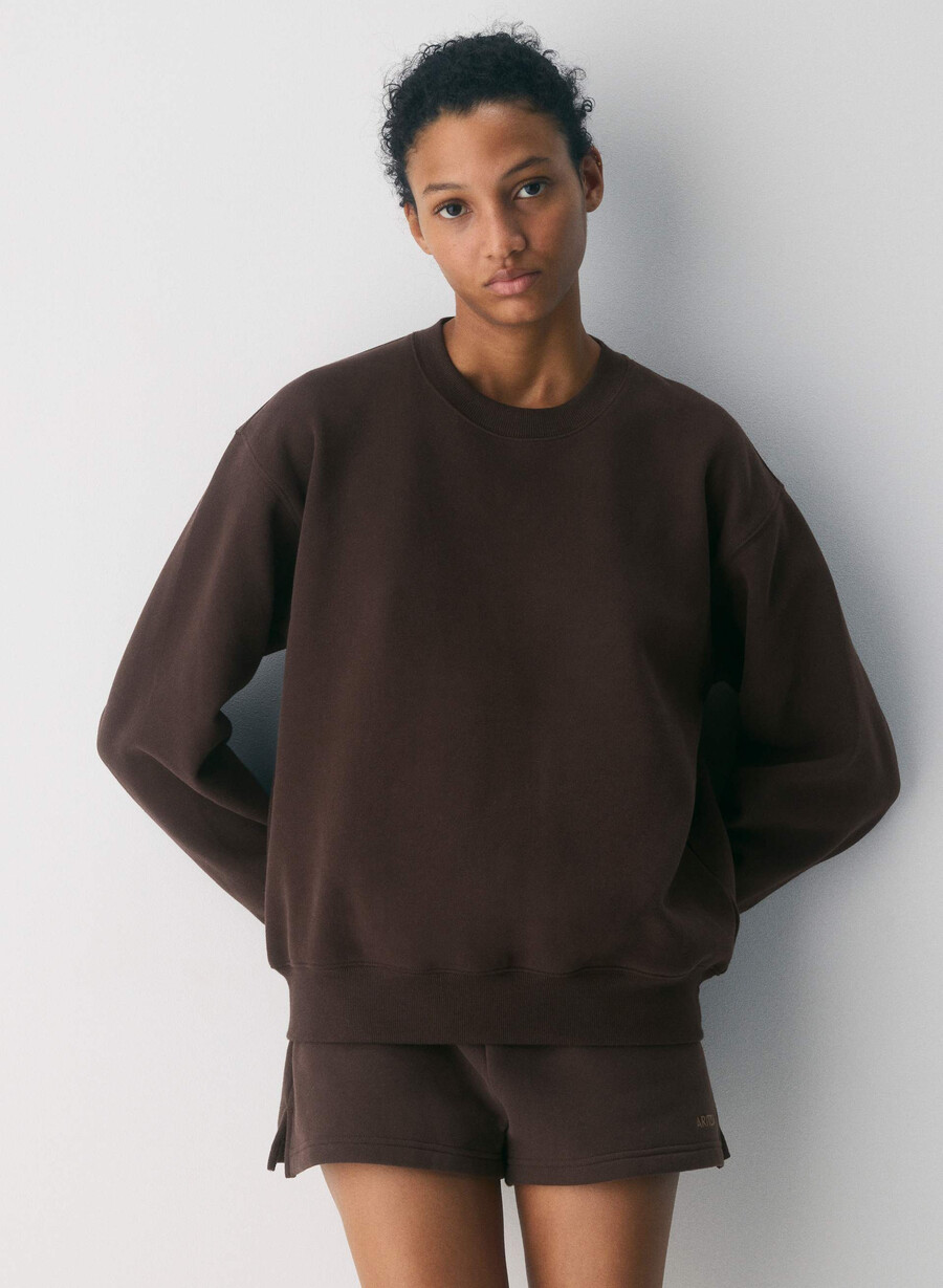 mysig fleece perfect crew sweatshirt rich mocha brun