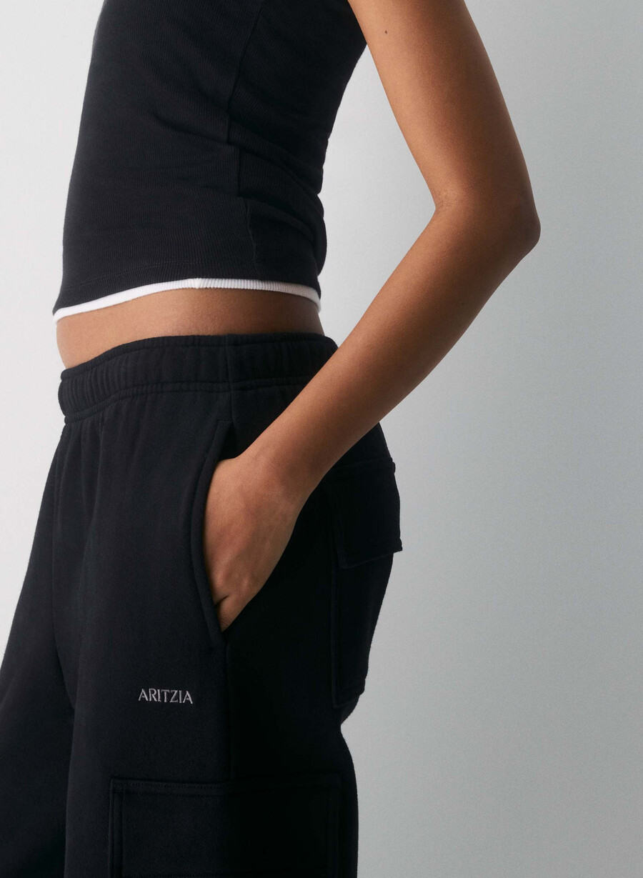 mysiga sweatfleece mega cargo träningsbyxor svart
