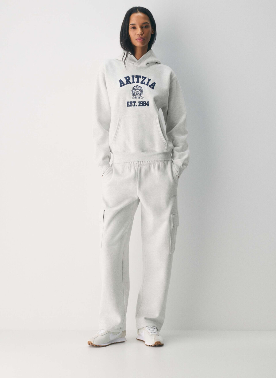 mysig sweatfleece mega cargo träningsbyxa i meljord molnvit