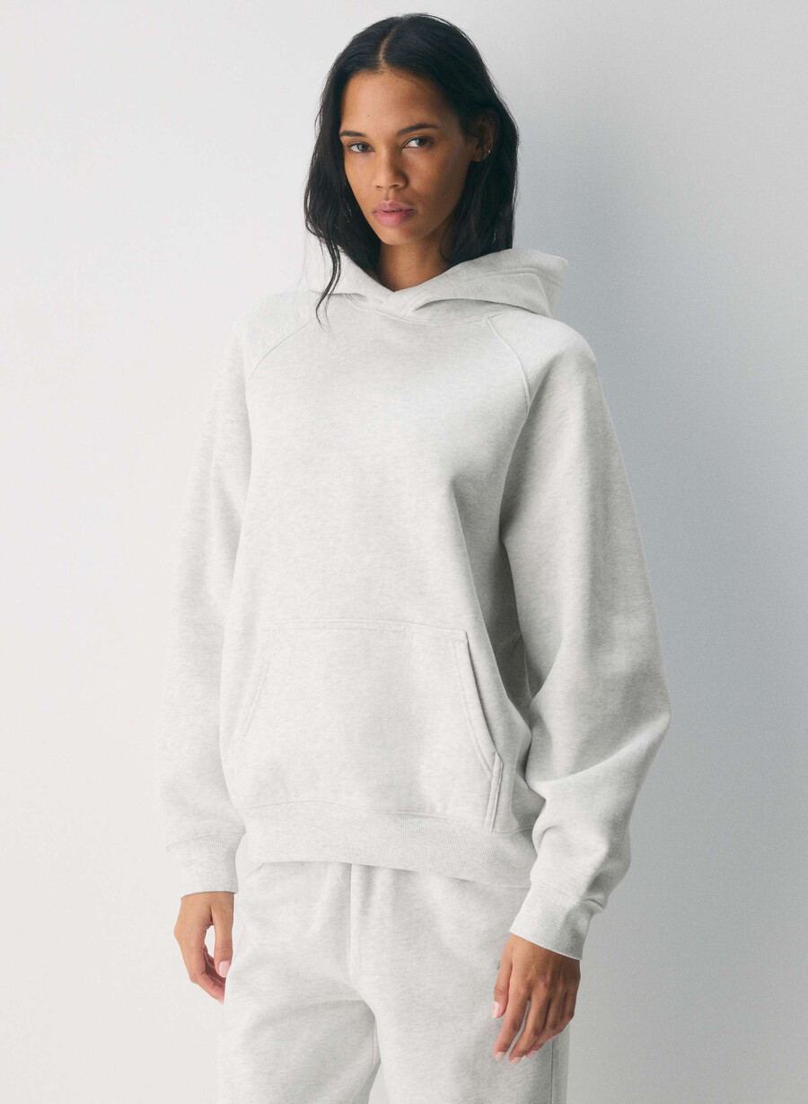 mysig fleece mega raglan hoodie i vit ljungfärg