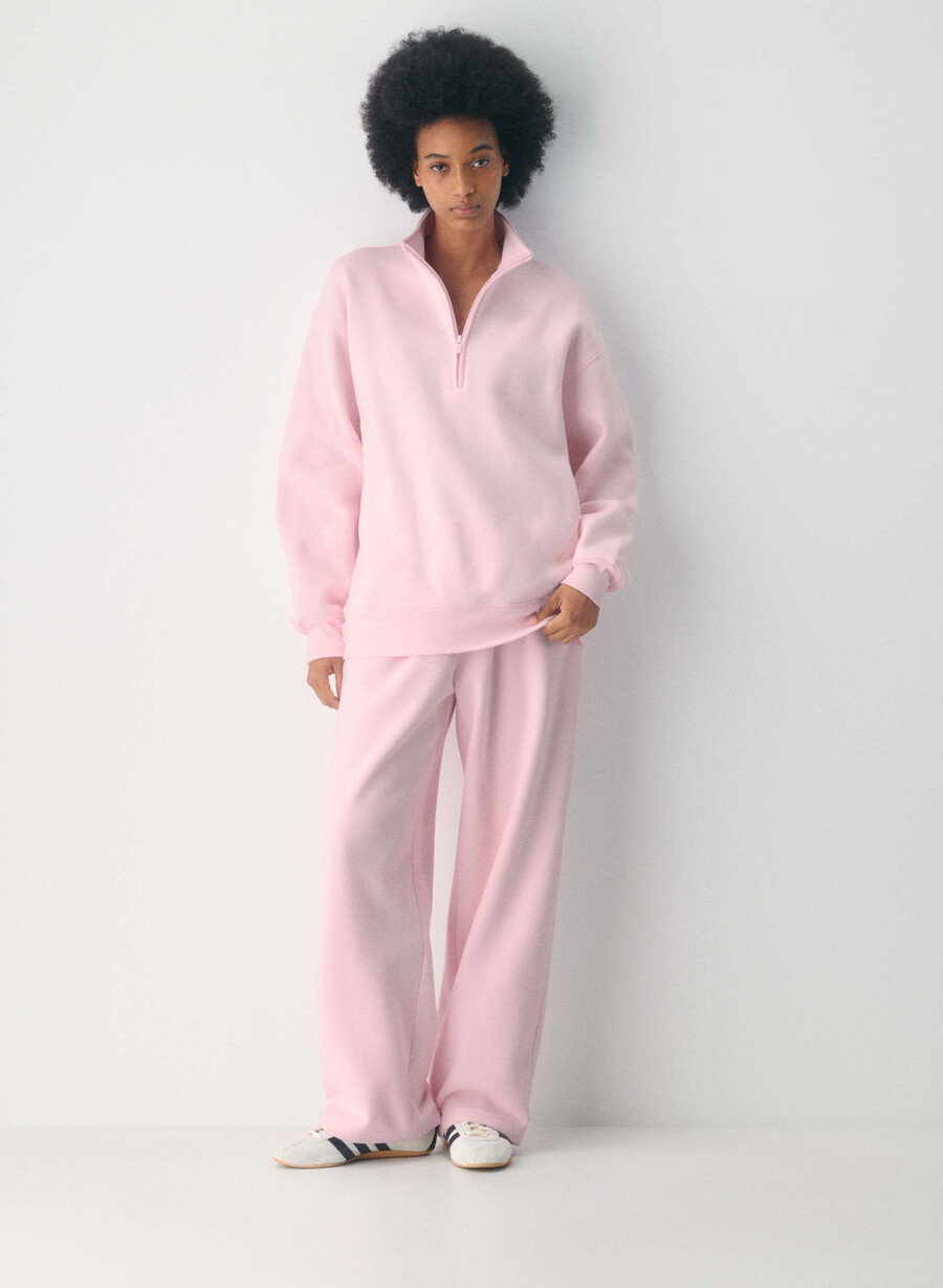 mysig fleece-tröja med 12 dragkedja i boyfriend-modell i villa rosa