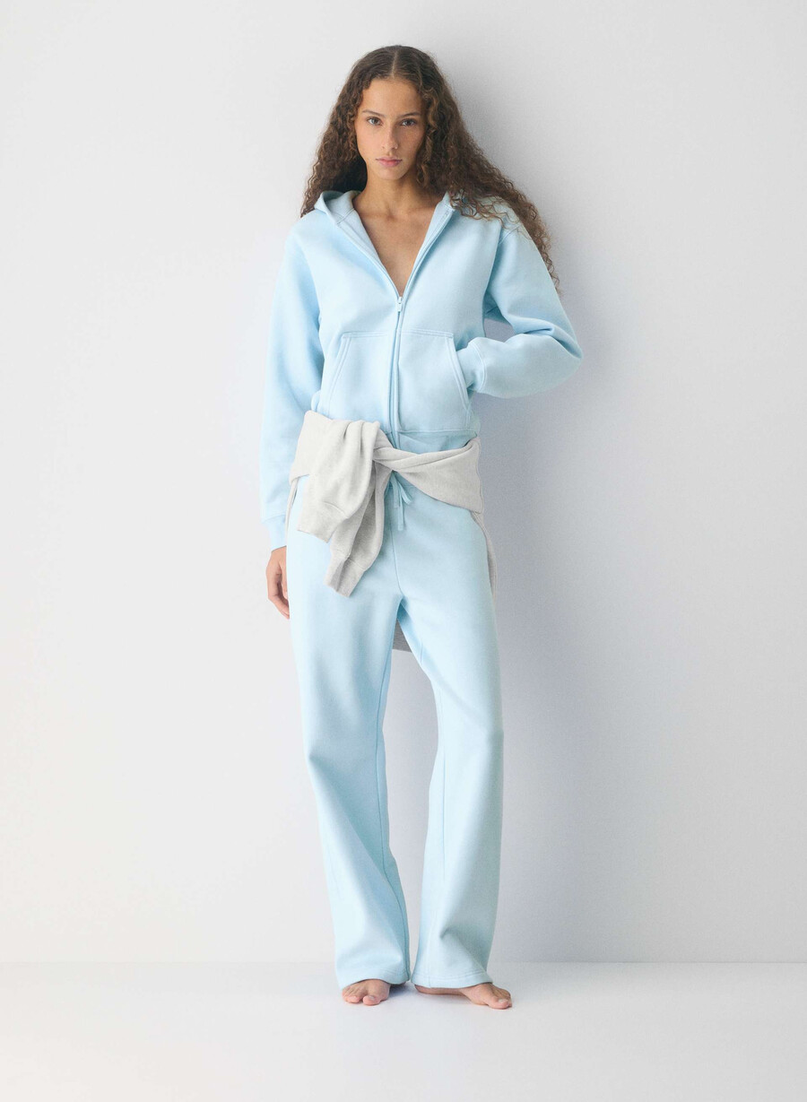 mysig fleece-huvtröja med dragkedja i villa blÅ