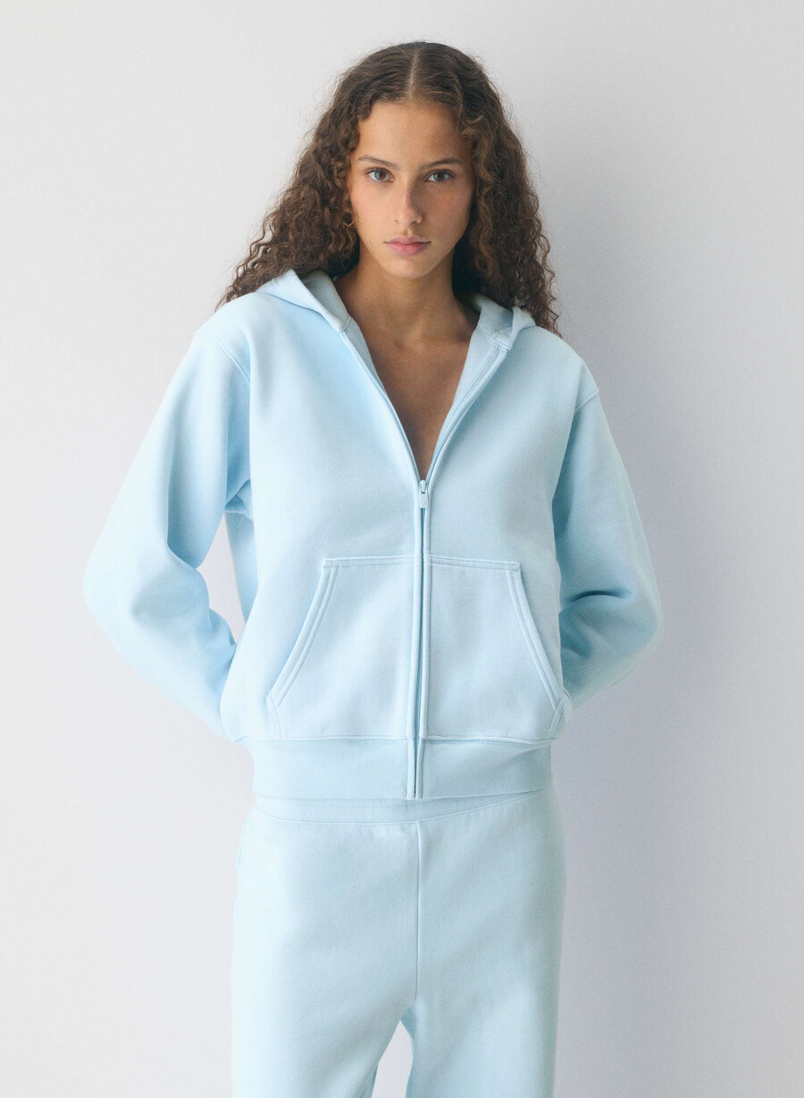 mysig fleece-huvtröja med dragkedja i villa blÅ