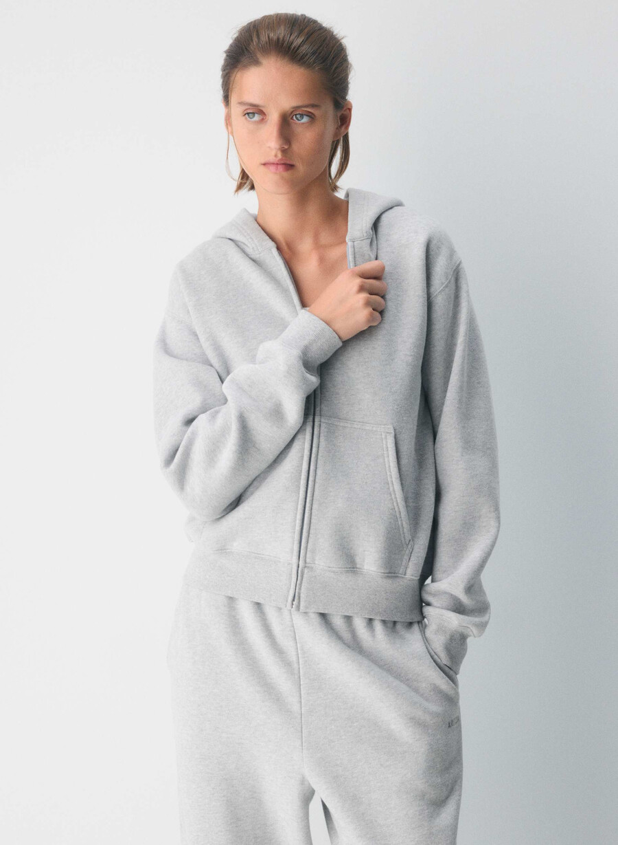 mysig fleece-huvtröja med dragkedja ljuvig krom