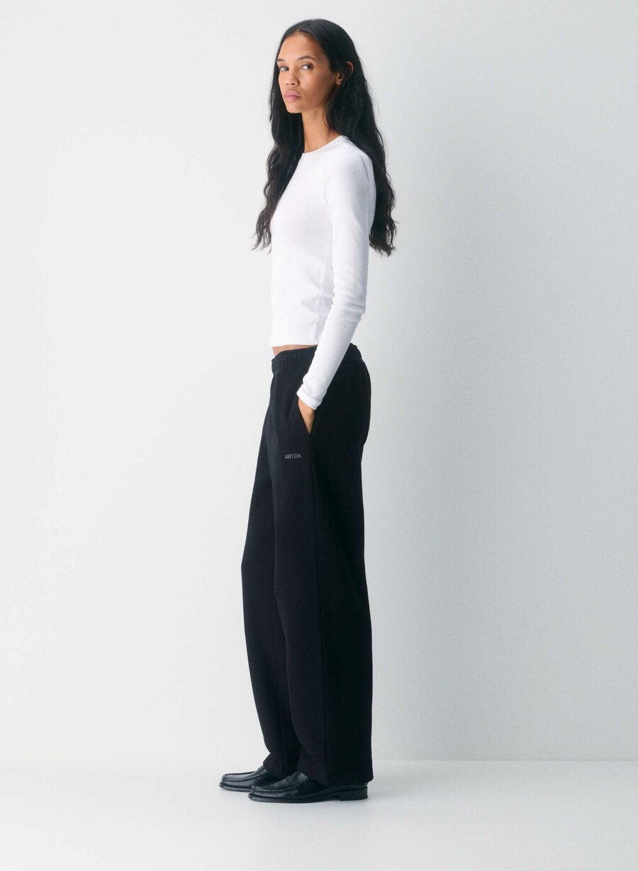 mysiga sweatfleece mega straight träningsbyxor svart