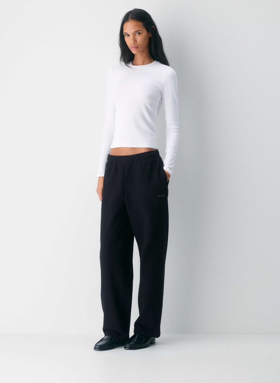 mysiga sweatfleece mega straight träningsbyxor svart