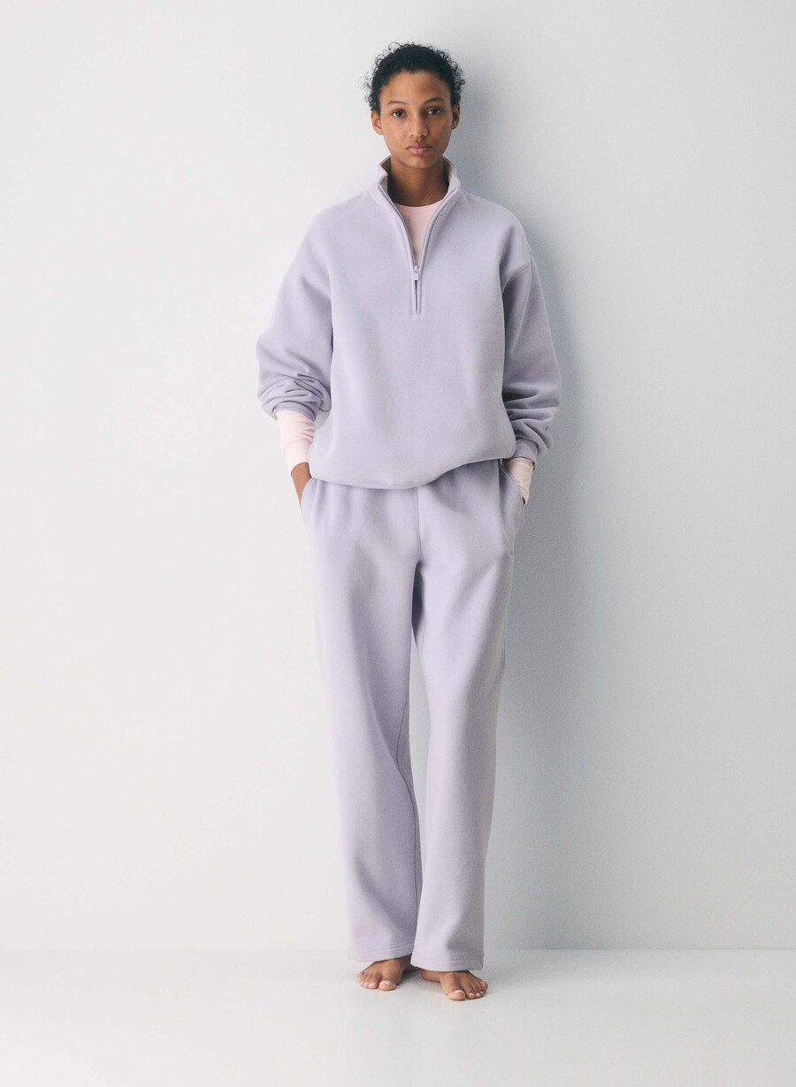 mysig sweatfleece mega straight träningsbyxa wildblommor lila