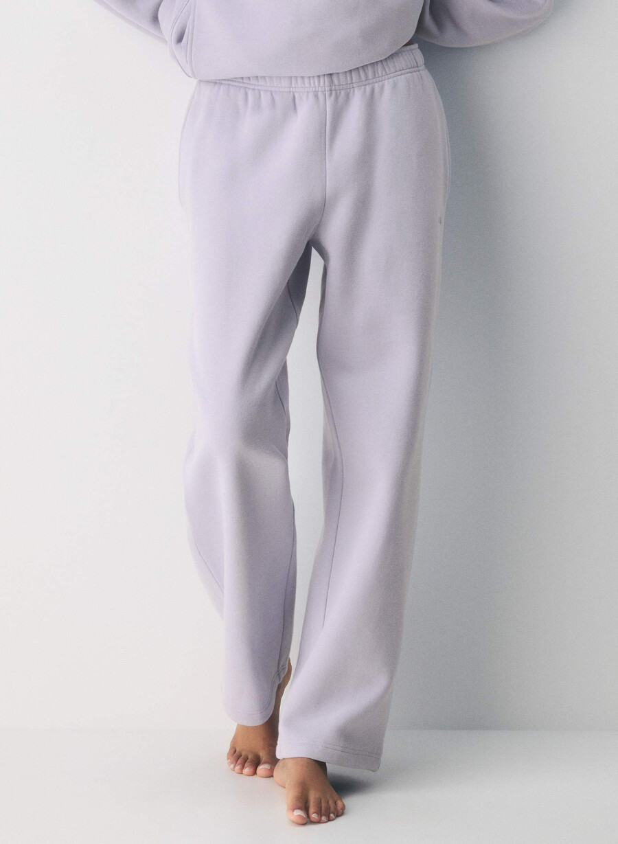 mysig sweatfleece mega straight träningsbyxa wildblommor lila