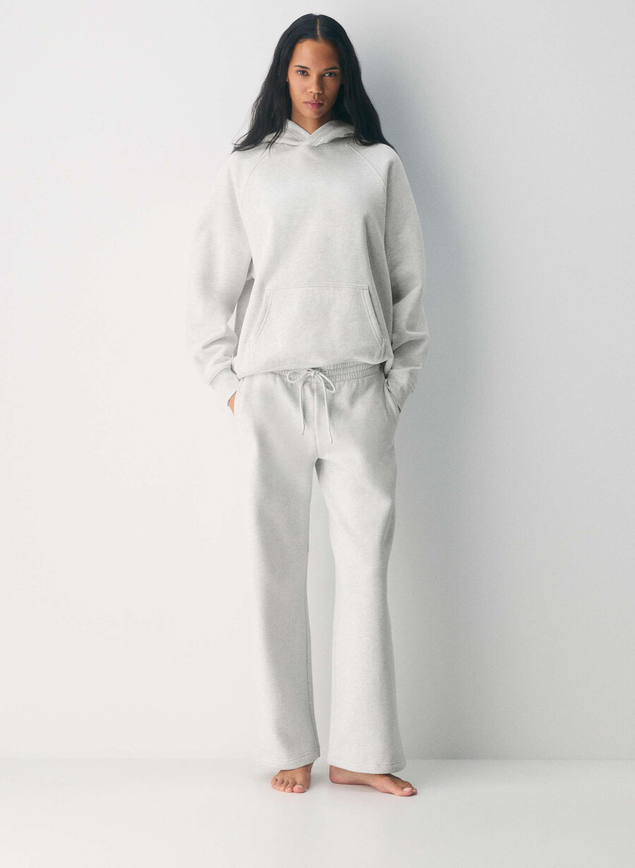 mysig fleece-byxa med pojkvänmönster och breda mjukisbyxor i heather cloud white