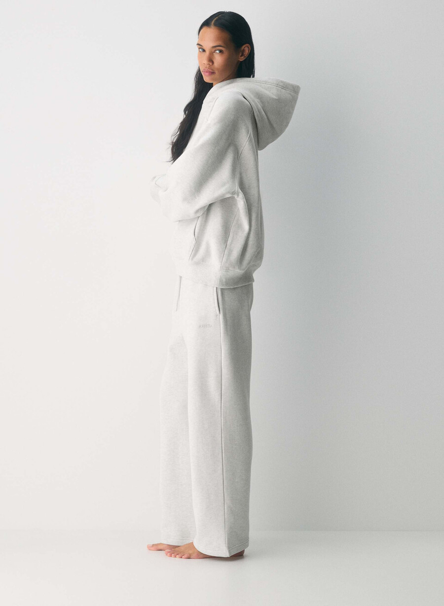 mysig fleece-byxa med pojkvänmönster och breda mjukisbyxor i heather cloud white