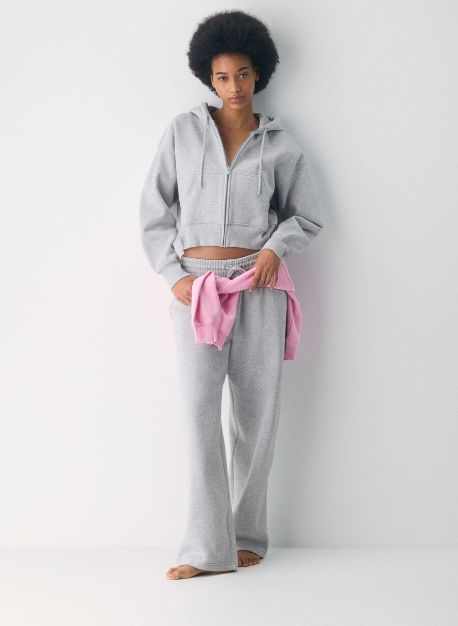 mysig fleece-byxa med pojkvänsmönster breda kromfärgade