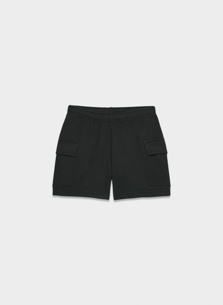 mysiga svettfleece mega cargo-shorts till mitten av låret svart