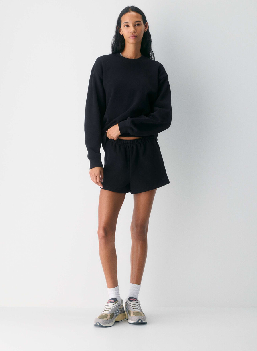 mysiga fleece-shorts med hög midja svart