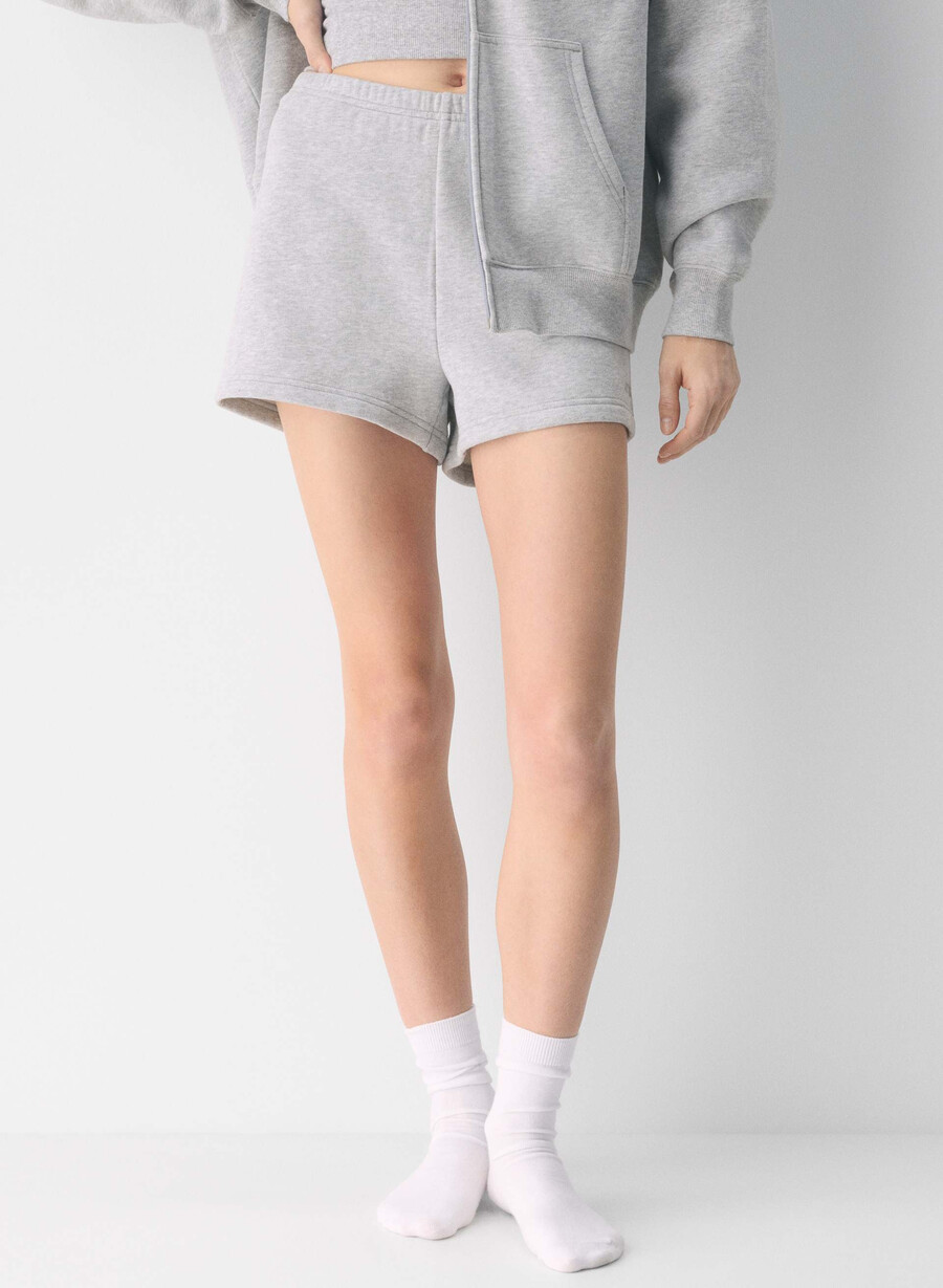 mysiga fleece-shorts med hög midja i ljungfärgad krom