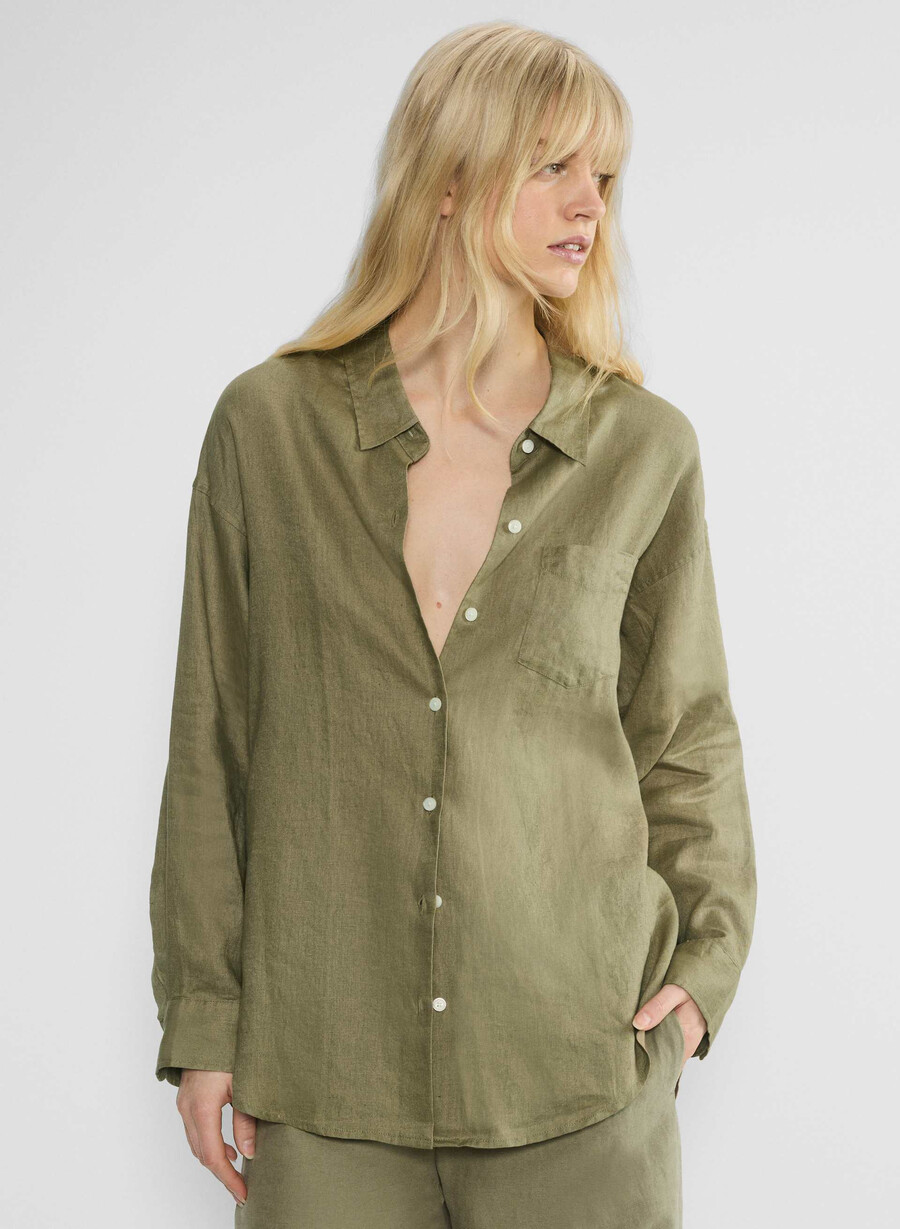 reminisce relaxed linen shirt soltorkade oliv