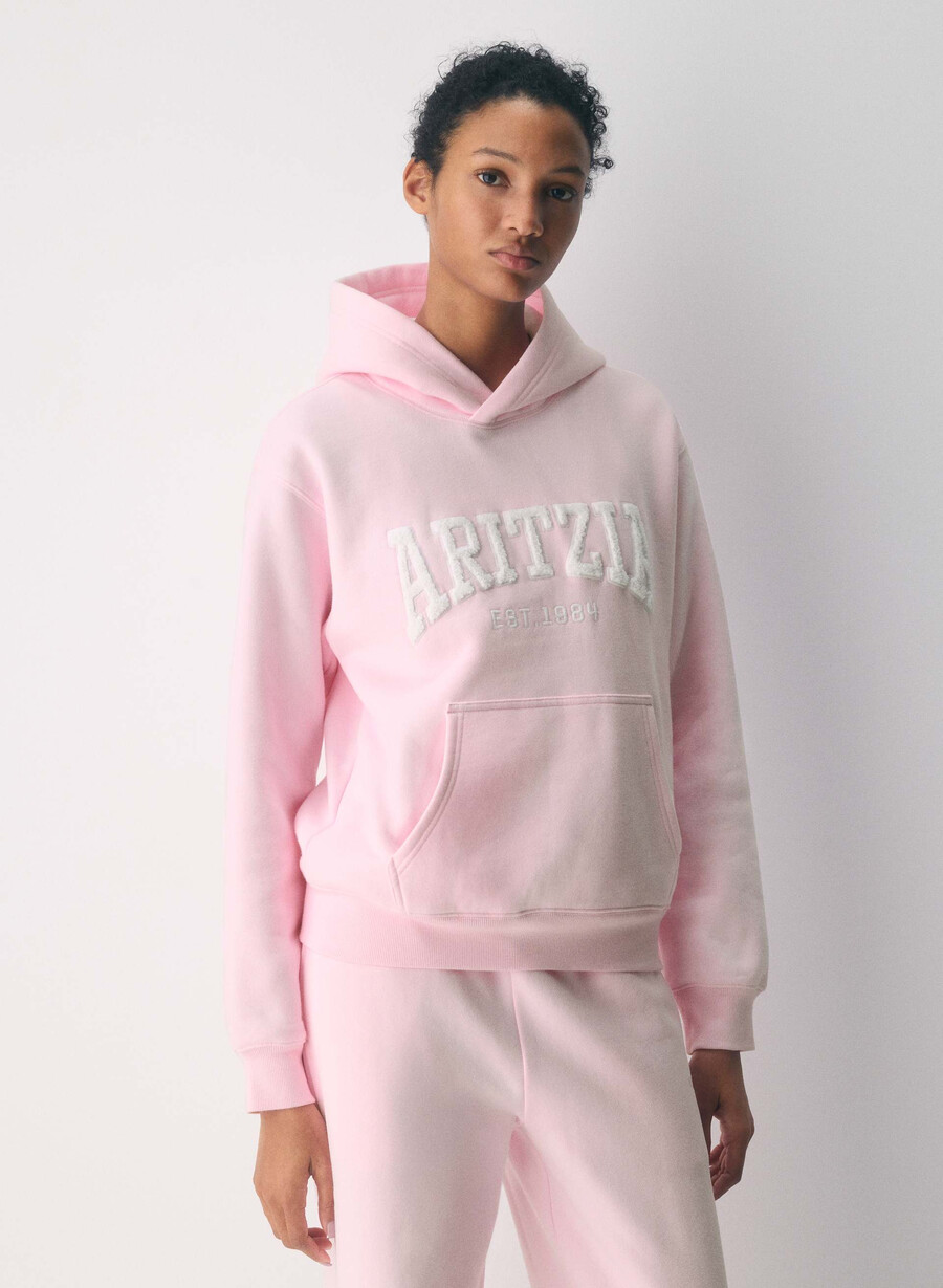 mysig fleece-huvtröja i perfekt kvalitet villa rosavit