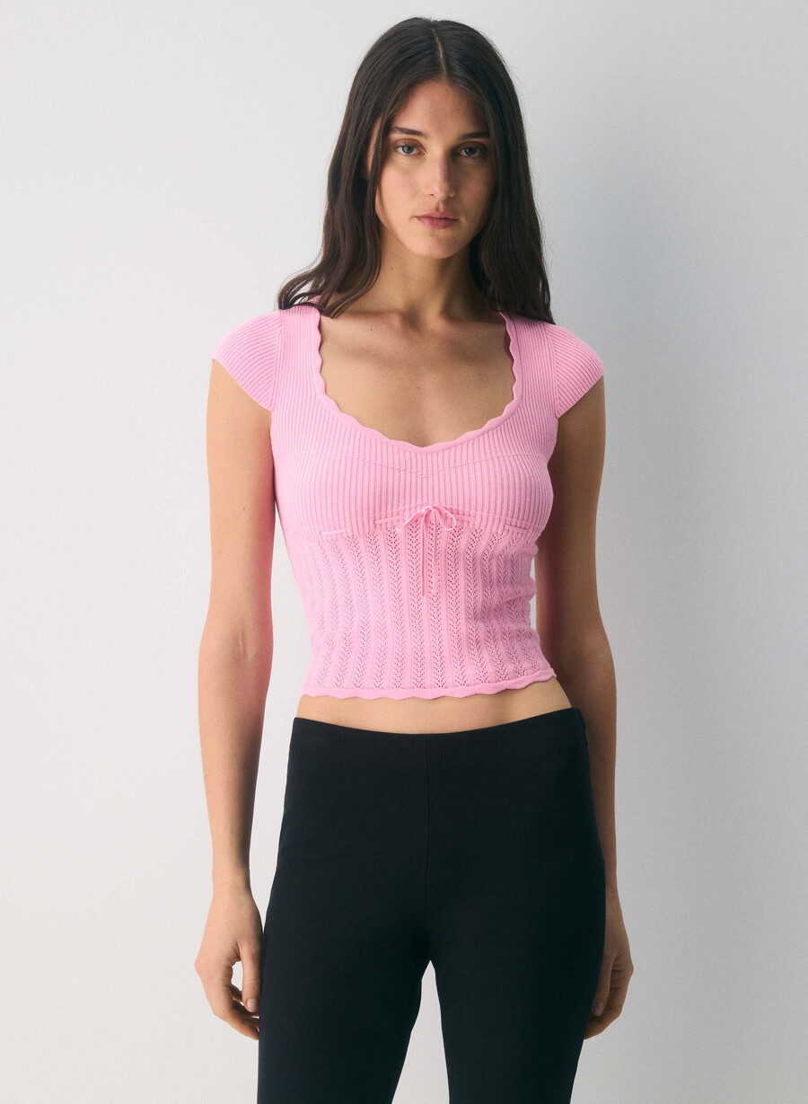 solisttröja - wonder yarn jellybean rosa