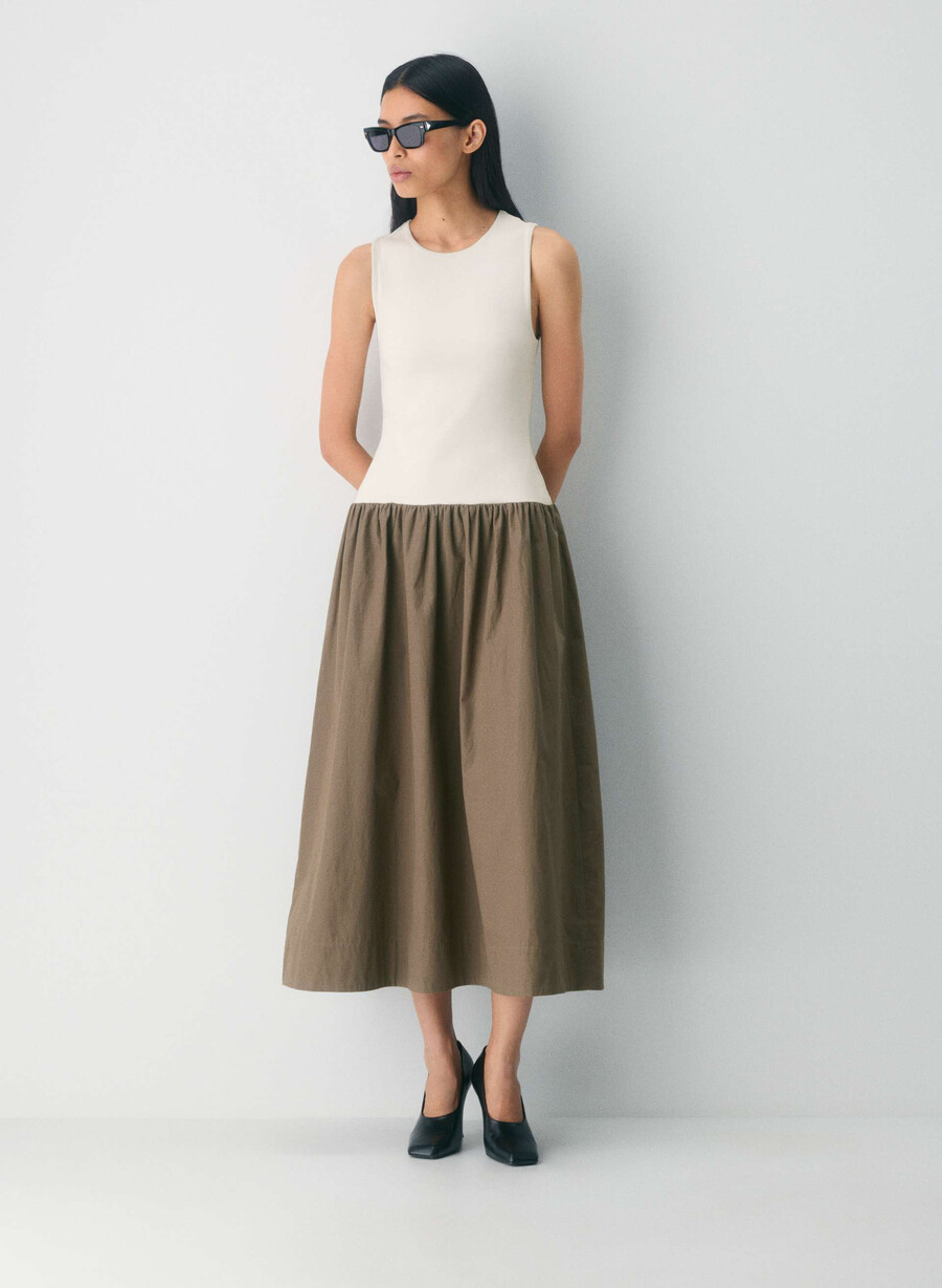 worldly poplin klänning cola taupe lt birch