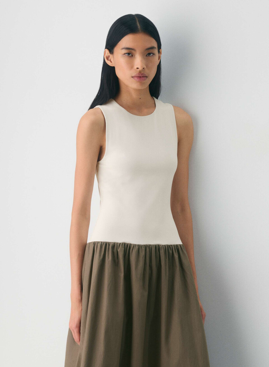 worldly poplin klänning cola taupe lt birch