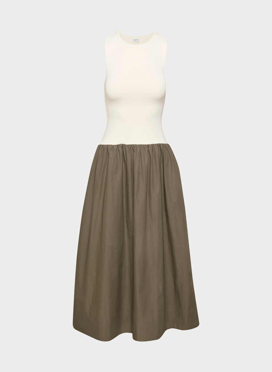 worldly poplin klänning cola taupe lt birch