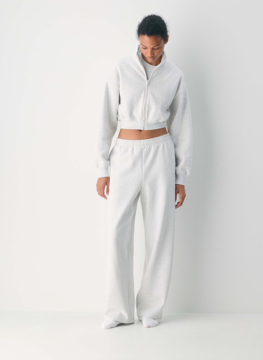 mysig fleece-sweatpant med pojkvänsmotiv i bomull heather cloud white