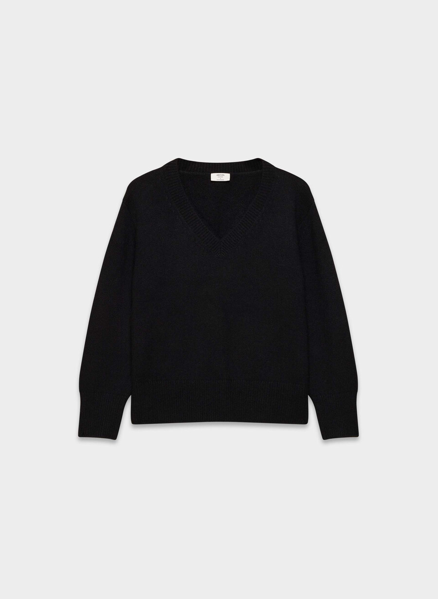 plyschig kashmir oversized v-ringad tröja svart