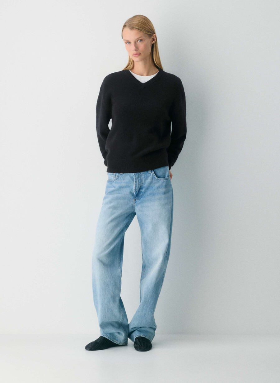essential cashmere avslappnad v-ringad tröja onfÄrgad spck havre beige