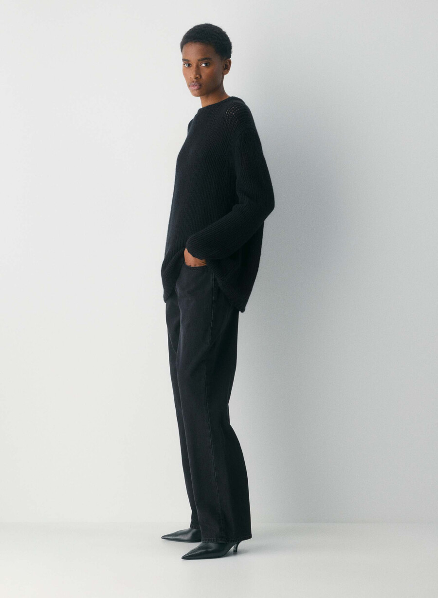 mesh cashmere oversized crew tröja svart