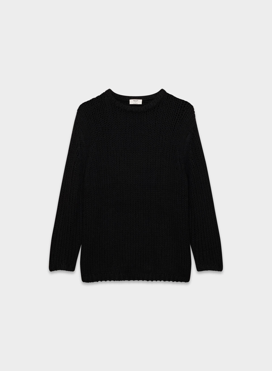 mesh cashmere oversized crew tröja svart