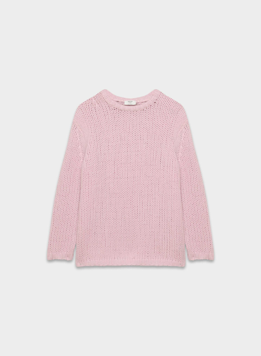 mesh cashmere oversized crew-tröja dusty rosa