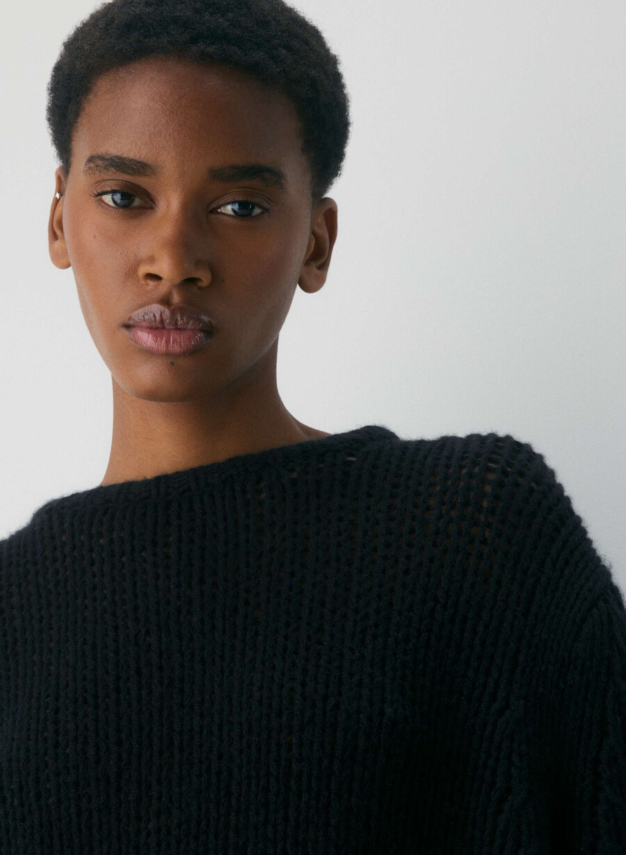 mesh cashmere oversized crew-tröja dusty rosa