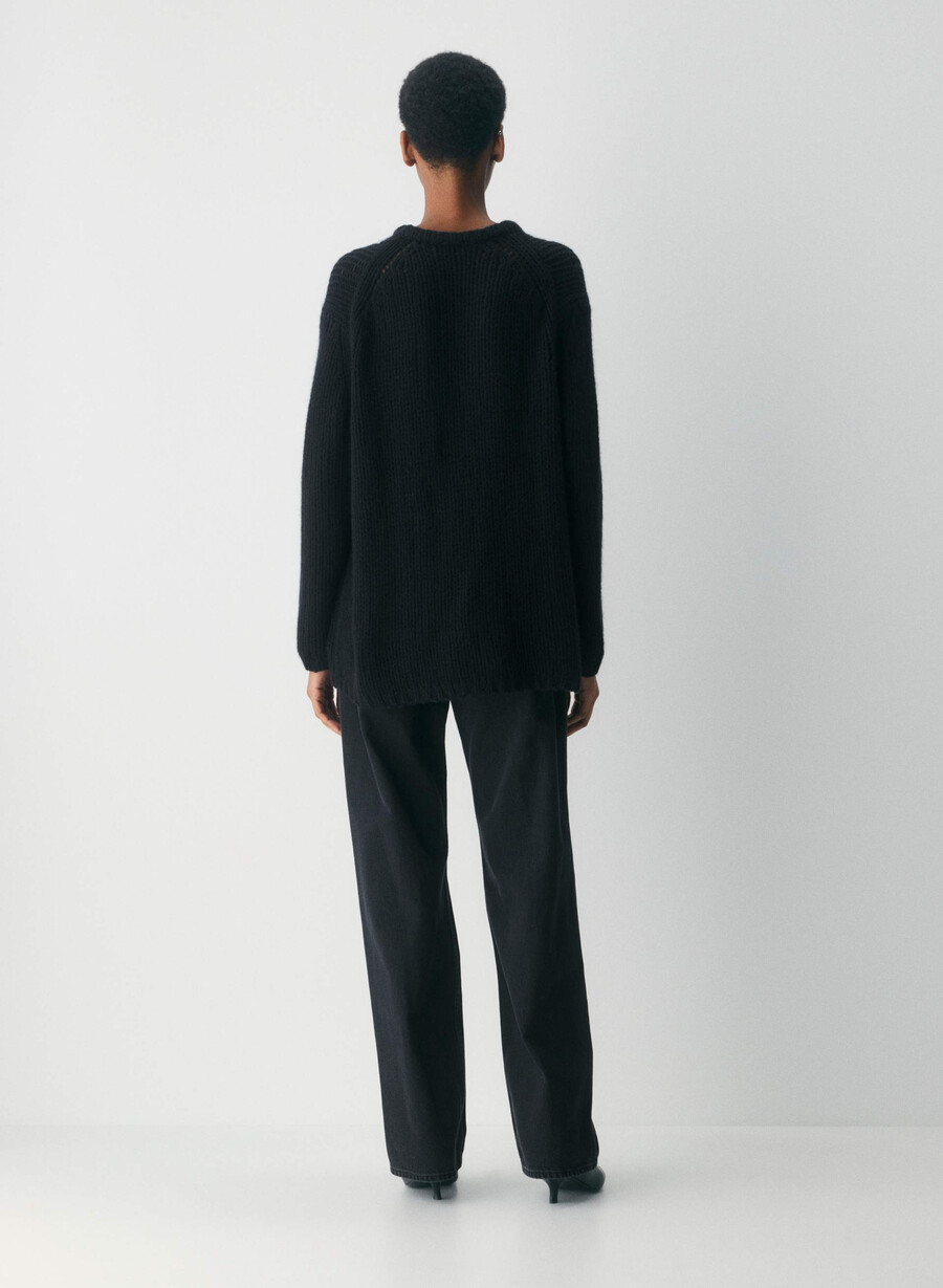 mesh cashmere oversized crew-tröja dusty rosa