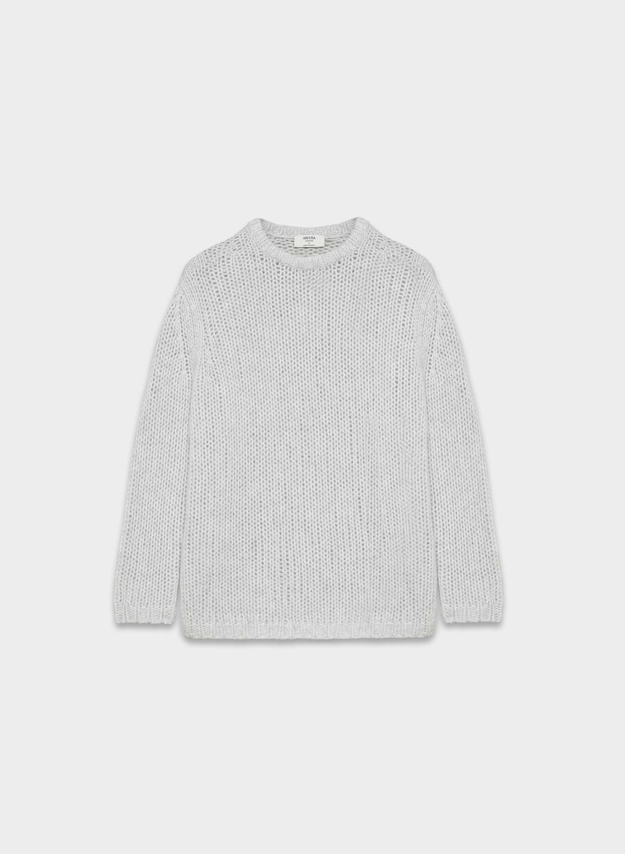 mesh cashmere oversized crew-tröja ljungkrom