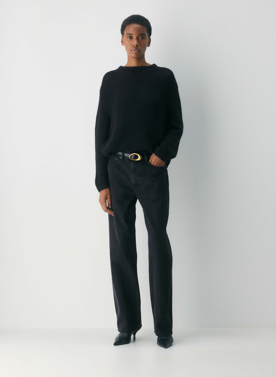 mesh cashmere oversized crew-tröja ljungkrom