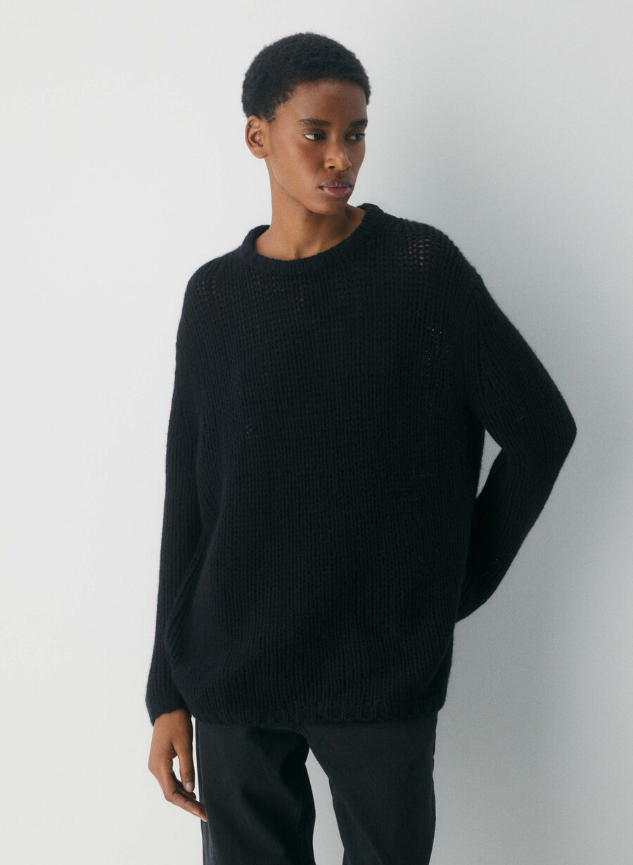 mesh cashmere oversized crew-tröja ljungkrom
