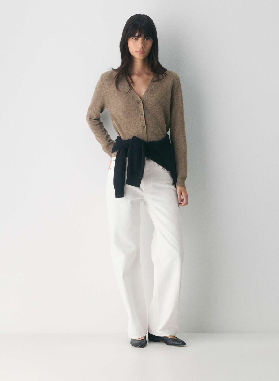 bare cashmere v-ringad kofta ljungfärgad folio brun