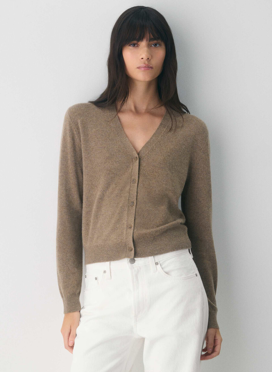 bare cashmere v-ringad kofta ljungfärgad folio brun