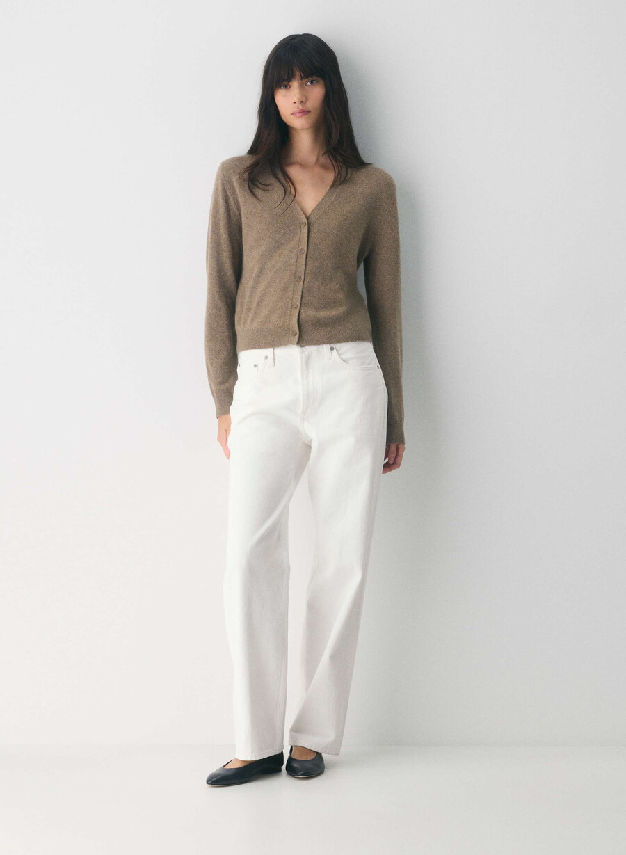 bare cashmere v-ringad kofta ljungfärgad folio brun