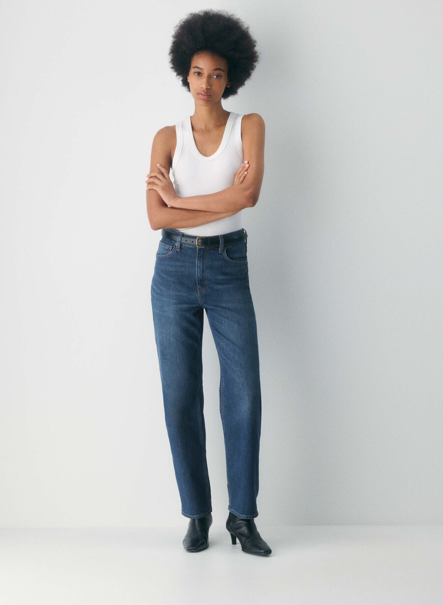 denim forum arlo raka jeans med hög midja be about mÖrkblÅ