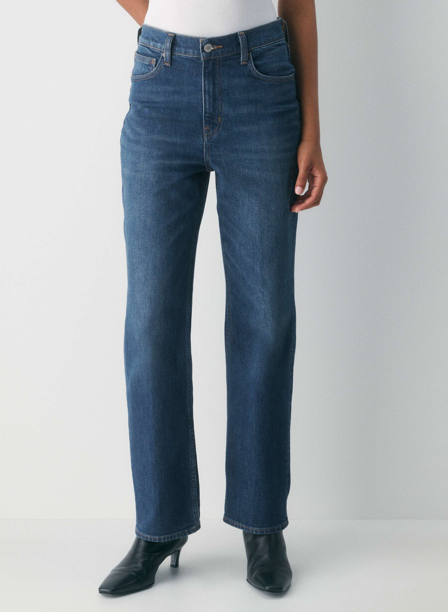 denim forum arlo raka jeans med hög midja be about mÖrkblÅ