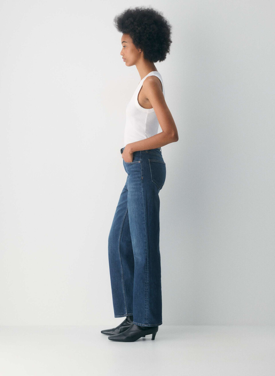 denim forum arlo raka jeans med hög midja be about mÖrkblÅ